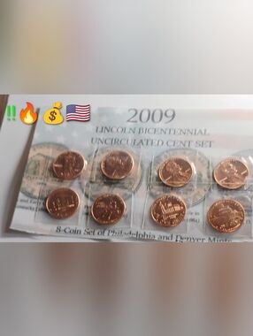 8 Coins 2009 Lincoln Bicentennial Uncirculated Cent Set - Copper Pennies